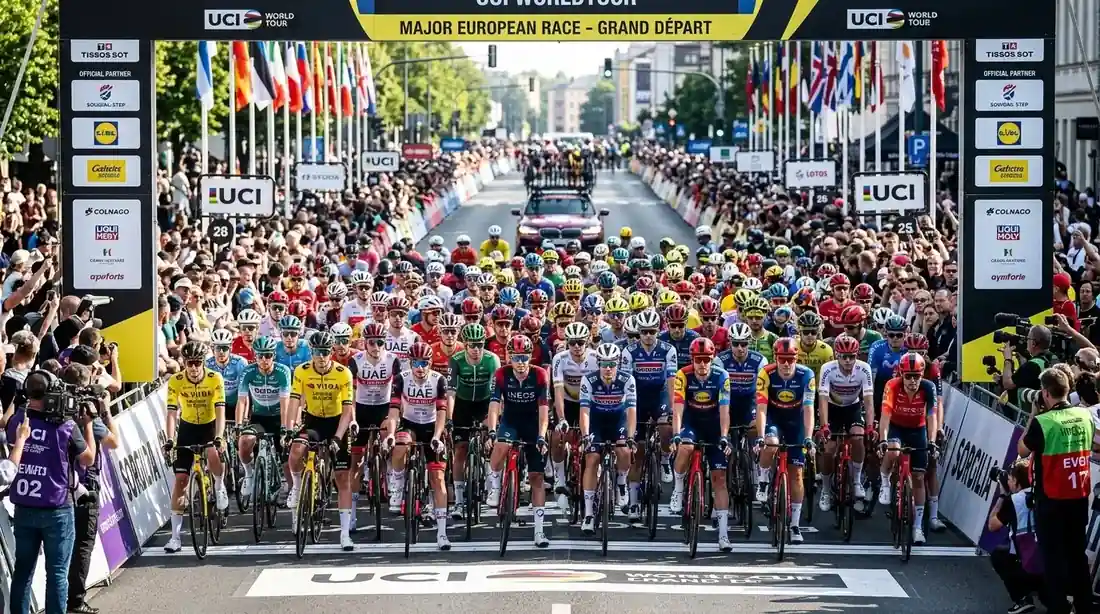 Елитен WorldTour пелотон стартира голямо състезание под флагове